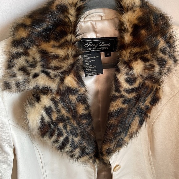 Vintage Terry Lewis Leather Coat - Cheetah print fur trim - Picture 3 of 8